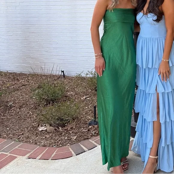 Strapless Emerald Green Maxi Dress - Picture 1 of 5